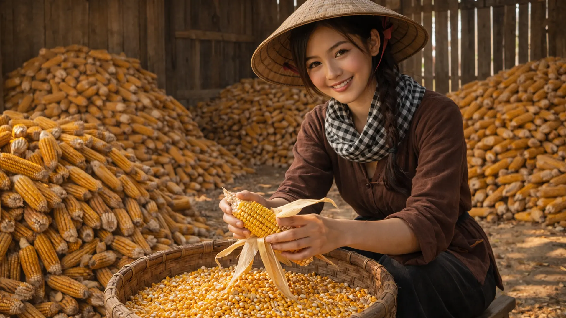 Sản phẩm ngô bảo quản tại kho.