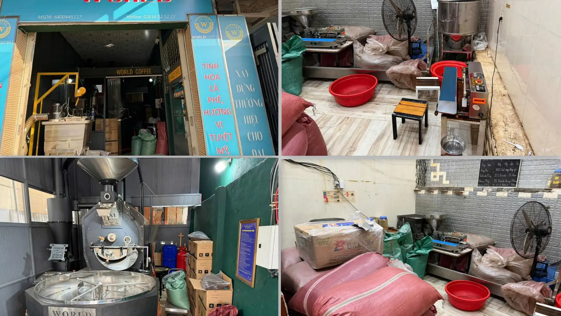 Bên trong Công ty sản xuất cà phê giả tại phường Bắc Gia Nghĩa, tỉnh Lâm Đồng. (Ảnh: Bộ Công an)