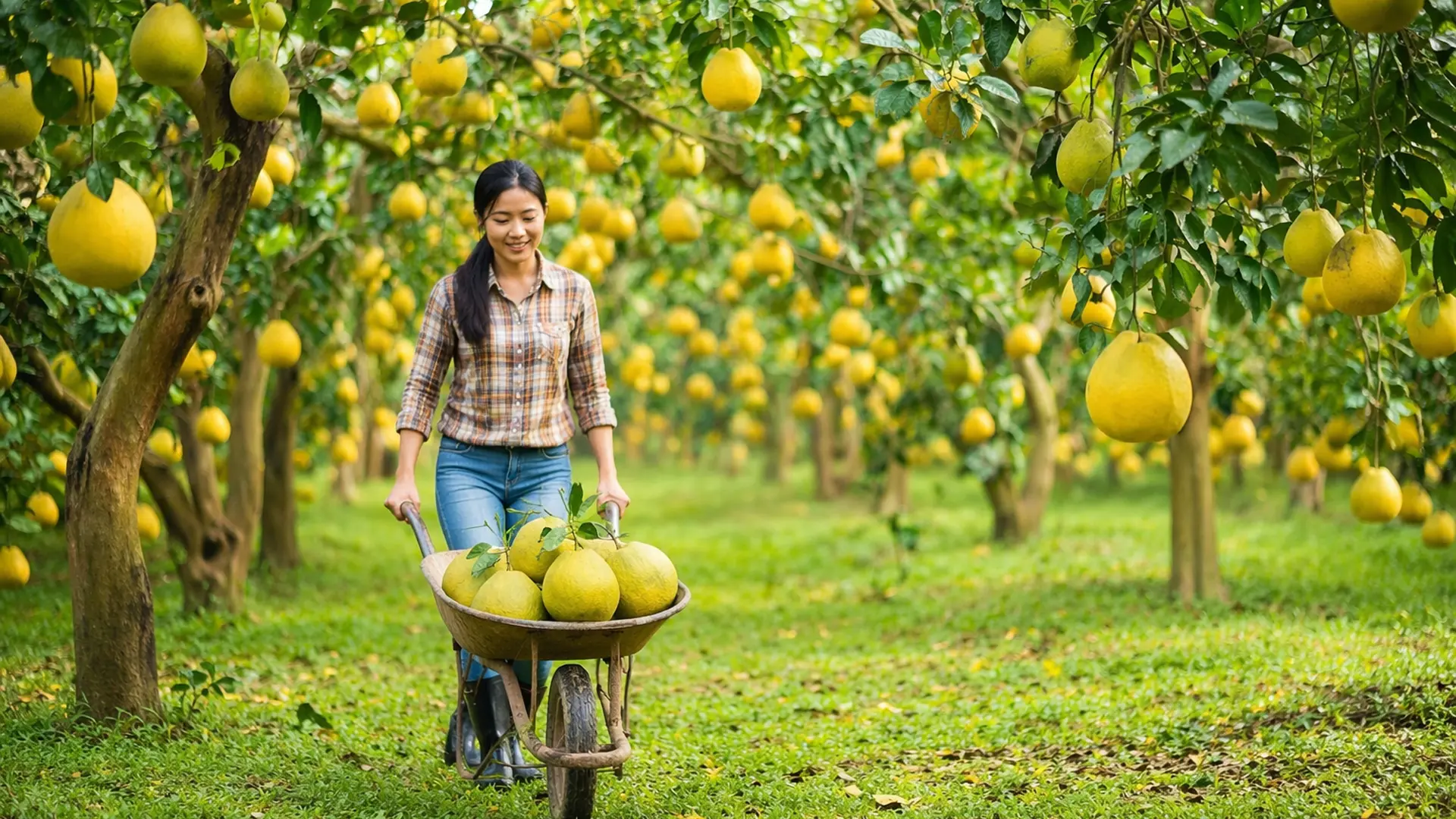 Thu hoạch bưởi.